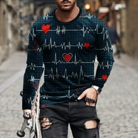CLlios muške košulje s dugim rukavima 3D srčani grafički tee casual plus size posada na vratu Novelty