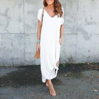 Ženske haljine kratki rukav A-line maxi modni čvrsti izrez za vrat ljetna haljina bijela s
