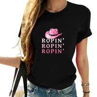 Ropin 'Cowgirl Hat Pink Lover Modne grafičke majice za žene, Komforne majice kratkih rukava s jedinstvenim škrištinskim printom - slatki ljetni vrhovi za žene