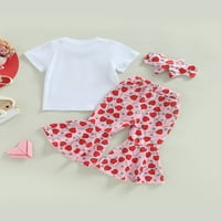 Bagilaanoe Toddler Baby Girl Valentinovo odijelo Pisma Ispis majica s kratkim rukavima Tors + Heart