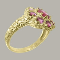 Britanci napravio je 10k žuto zlatni prsten sa prirodnim ružičastim turmalinskim ženskim prstenom - Opcije veličine - Veličina 7.25