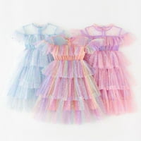 Girls Toddler Flyne Star Moon Paillette Princess Haljina Rainbow Tie Dye Dance Party Ruffles Haljine