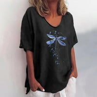 Cotonie Womens Seksi košulje okrugli vrat kratkih rukava tiskana redovita bluza velika prodaja m