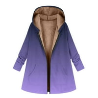 Cleance Women Fleece Zip up jakna s kapuljačom Božićni print plus veličine zimski kaputi modna duga