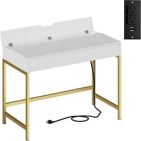 Računalni sto sa USB punjenjem portovima i napajanjem, modernim jednostavnim bijelim stolom s ladicama, tablicama, šminke za kućnu kancelariju, spavaća soba