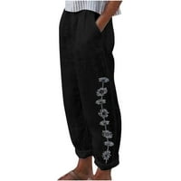 Owordtank ženske pamučne posteljine duge hlače sa džepovima cvjetne salonske salone