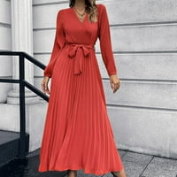 Haljine za žene Ženska ležerna tanka nagnuta remena dugih rukava V-izrez A-line boja haljina ženske