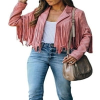 Proljetna hue Ženska jakna s dugim rukavima Otvorena prednja čvrsta kožna jakna od kože od motora za bicikliste rever Blazer jakne