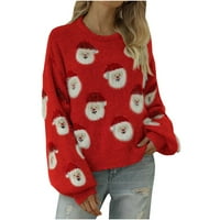 Dukseri za žene Trendy Modern Fit džemper Cardigan Božićni posadni vrat Pad džemper crveni s