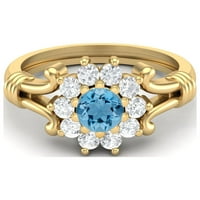 Okrugli švicarski plavi topaz 10k Zlatni klaster ženski prsten