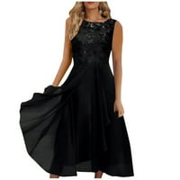 Ležerne haljine za žene bez rukava patchwork slobodno vrijeme srednje dužine A-line okrugla izrez Dress Crna 4xl