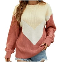 Smanjeni ženski džemper okrugli dekoltev pulover džemper u boji Ležeran na dugih rukava s dugim rukavima,