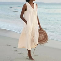 Ljetne haljine za žene Ženske haljine za odmor na plaži Čvrsto a-line haljine Boho haljine džepovi Tunički