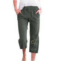 Ženske elastične hlače ravno široka letnja ljetna modna maslačka vježba hlače za dame casual labave hlače džep dugi zeleni l