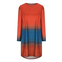 Haljine Aherbiu Plus veličine za žene Crew izrez dugih rukava gradijentna boja labava majica haljina s džepovima