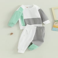 Arvbitana novorođenčad dječake odijelo 2T 3T dugih rukava Kontrastni dukseri i elastične hlače za elastične opsege postavljaju casual odjeću za mališana