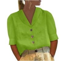 Žene Ljetni modni vrhovi Ležerne prilike pune boje V rect gumb Labavi majica s kratkim rukavima
