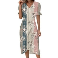Ljetne haljine za prodaju za žene za žene s kratkim rukavima za patchwork haljina V-izrez ruffle Mini