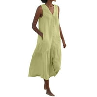 Haljine za žene, ženska puna boja ljetna haljina bez rukava V izrez niz casual džepna ljuljačka kratka