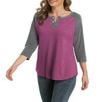 Rukavske majice za žene za žene Blok u boji Henley bluza Dugme Tunic Tops