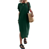 Ženske haljine okrugli izrez Modni čvrsti maxi a-line kratki rukav ljetna haljina tamno zelena 2xl