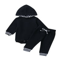 Binweede Baby Girls Boys Outfit setovi za patchwork s kapuljačom s dugim rukavima Romper + Ležerne prilike