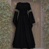 Fatuovna večernja haljina za žene srednjovjekovni zvonik dugih rukava puna boja retro crna haljina 2xl