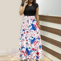 Yubatuo Dan nezavisnosti Žene Ljetne elegantne formalne tiskane tanke haljine s kratkim rukavima O-izrez