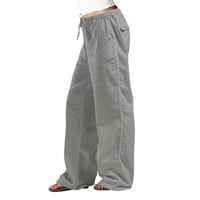 Ženske pamučne posteljine pantalone labave elastične pojaseve strukske hlače u obliku kafe casual pantalone