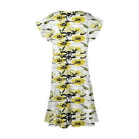 Cleance Summer Haljine za žene V-izrez otisnuta A-linijom iznad koljena vruća prodaja kratki rukav haljina žuta xl