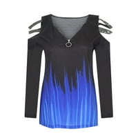 Ženske košulje Jeseni modni majica s dugim rukavima V-izrez Labavi patentni zatvarač Gradient Tors Ležerne