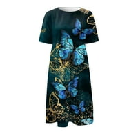 APEPAL ženske ljetne maxi haljine kratki rukav Boho print Swing a-line haljina s džepovima Sky Blue 3xl