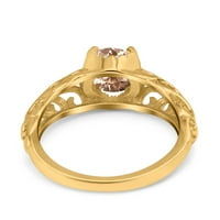 14K zlato 1.11ct okrugli Art Deco Filigranski g Si Diamond Angažman prsten veličine 8
