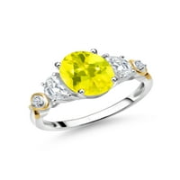Gem Stone King Srebrna i 10k žuto zlato 3-kameni prsten Mystic Topaz Moissinite