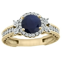 14k žuti zlatni dijamant prirodno kvalitetno plavi safir halo angažman prsten za prsten, veličine 5