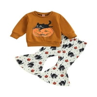 Djevojke toddlera Halloween odjeća bundeva crna mačka Ispis dukserice dugih rukava i pantalone za bljeskalice