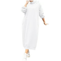 Ženski baršunasta haljina s visokim izretom Sportski džemper, Ležerna haljina Bijela XXL