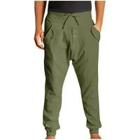 Muške posteljine teretne hlače lagana elastična struka crne casual labave ljetne plaže joga hlače sa džepovima vojska zelena xxl