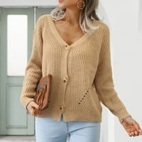 Ženski ležerni džemper s dugim rukavima V CAT DREAM dolje Pletene džempere opušteno fit solid boja rebrasti