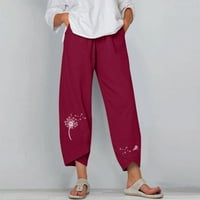 Zglobovi Aaiyomet Womens Žene čvrste casual hlače Ispisane pantalone Elastični struk džepovi široke