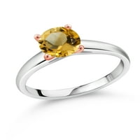 Gem Stone King 1. CT Okrugli žuti citrin 10k bijeli zlatni prsten sa prstenom od zlata ruže