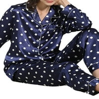 Thaisu Žene Imitacija Svilena pidžama Lounge Set, Cvjetni srčani Dot Print majice s dugim rukavima +