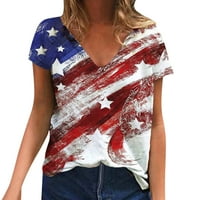 Iopqo ženske majice Ženske majice Žene Ručno oslikana američka košulja za zastavu V izrez Tee košulja