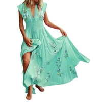 IOPQO Ležerne haljine za žene V izrez kratki rukav Tummy haljina cvjetna haljina ljetna kuća za odmor maxi haljina ljetna haljina