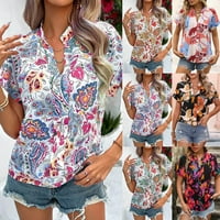Žensko ljeto obojeno u boji tiskano V-izrez kratkih rukava bluza XL