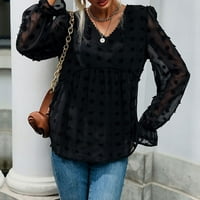 Prevelizirani tee za žensku modnu trend čvrste boje V izrez Loop top pulover mrežica s dugim rukavima