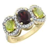 14K žuti zlatni prirodni granat i limunski kvarcni prsten 3-kameni prsten ovalni dijamant akcent, veličina