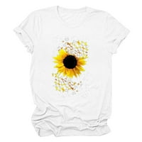 Žene T majice kratki rukav Crew vrat Tors Tees Sunflower Print Black XXXL