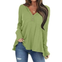 Vintage bluza V-izrez Ležerna majica Žene Zglobodne duksere za bluzu, zelena