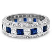 Njezin je njen sterling plavi safir CZ svadbeni prsten za vjenčanje za brisanje